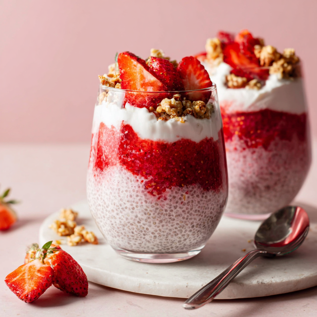 Strawberries Cream Chia Pudding