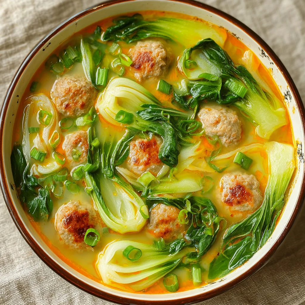 Ginger Chicken Meatball Soup with Baby Bok Choy