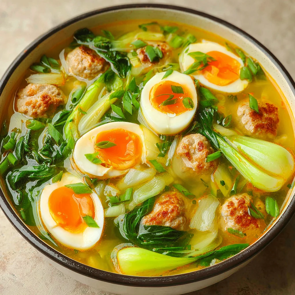 Ginger Chicken Meatball Soup with Baby Bok Choy