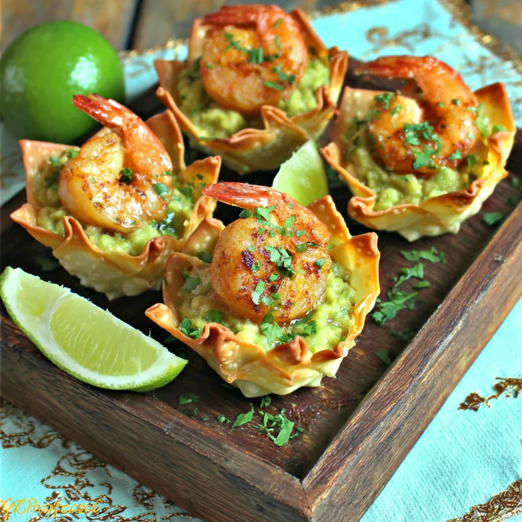 Guacamole Shrimp Wonton Cups